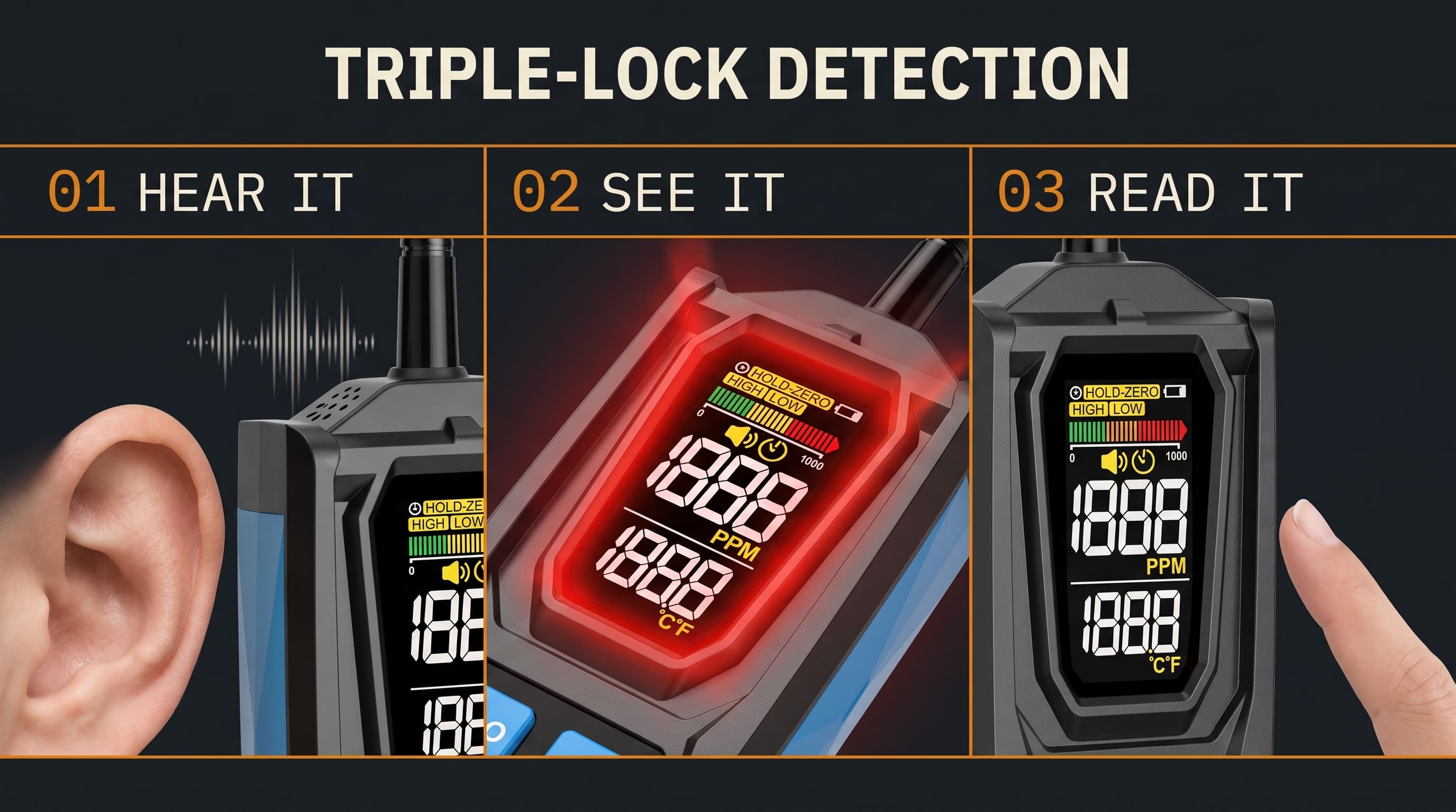 Triple-Lock Detection: hear it, see it, read it